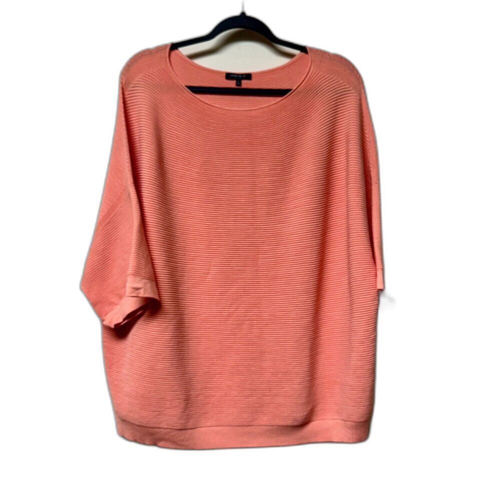 LAFAYETTE 148 Peach Ribbed Dropped Shoulder Wide Neck Sweater, Sz L